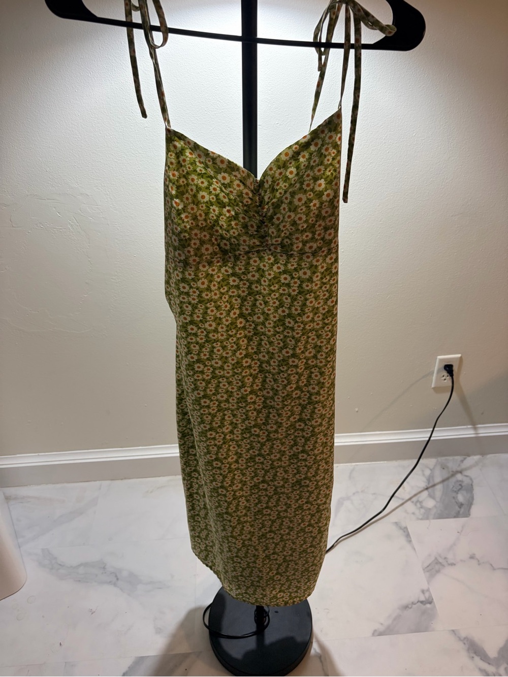 SHEIN Olive Green Floral Tie-Strap Midi Dress